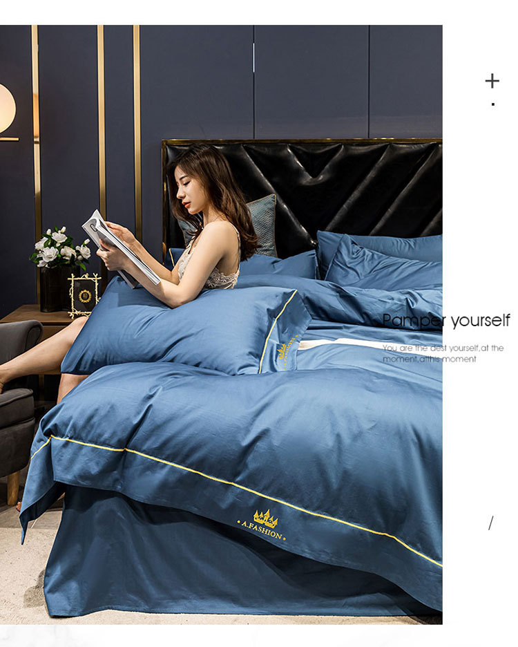 New Cotton 60 Long-Staple Cotton Four-Piece Cotton European-Style Bed Sheet Quilt Cover Fitted Sheet Three-Piece Bedding Set