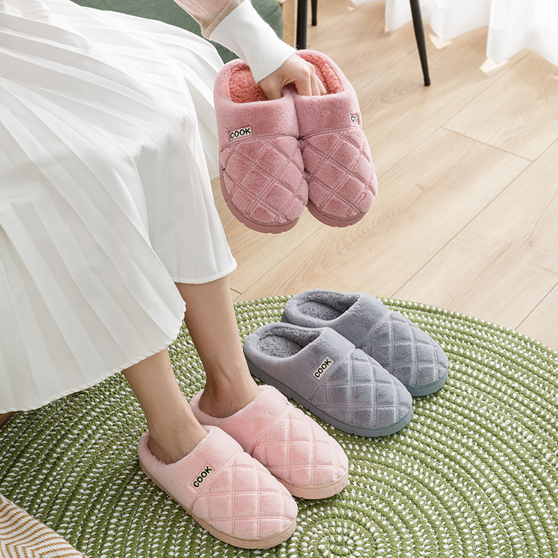 Autumn and Winter Korean Style Cotton Slippers Simple Hotel Women&#039;s Thick Bottom Home Indoor Couple Warm Home Woolen Slipper Men&#039;s