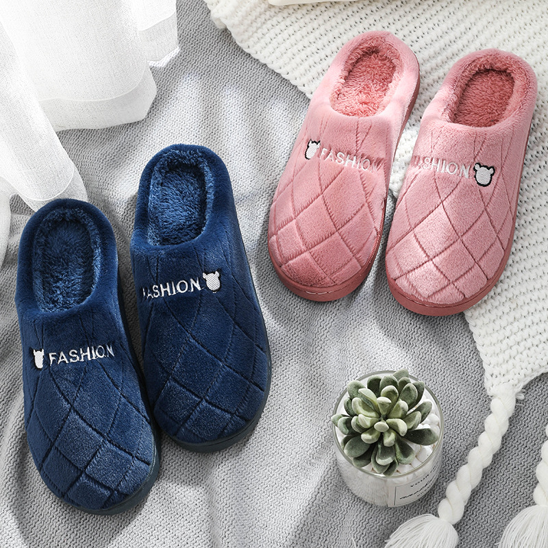 Men&#039;s Cotton Slippers Winter Thick Indoor Warm Antiskid Household Couple Woolen Slipper Female Slippers Autumn Winter