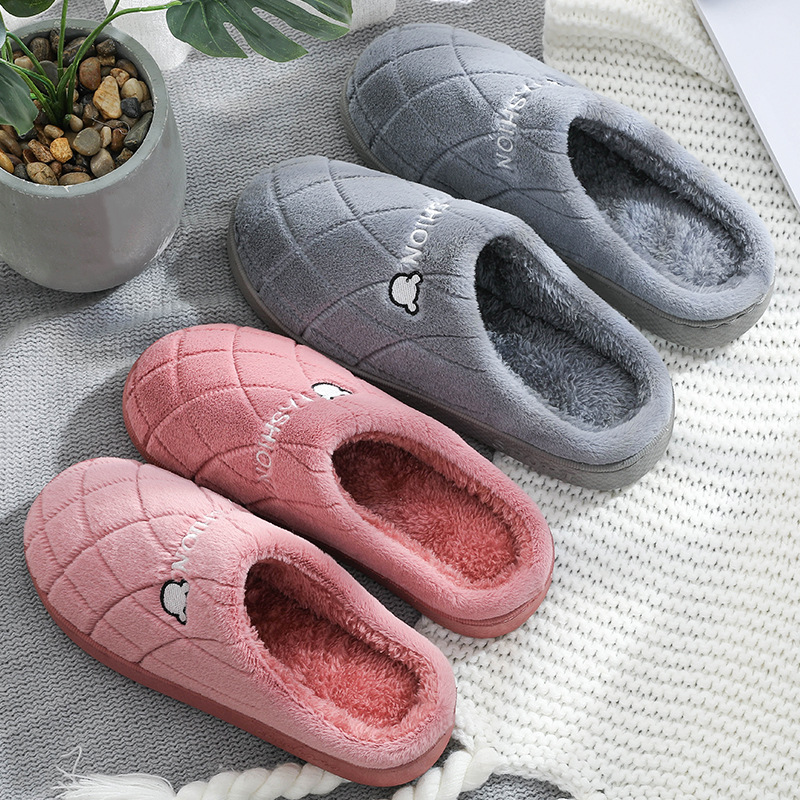 Men&#039;s Cotton Slippers Winter Thick Indoor Warm Antiskid Household Couple Woolen Slipper Female Slippers Autumn Winter