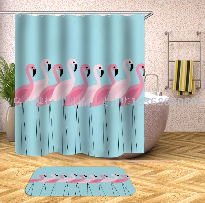 Flamingo shower curtain doll fabric can also be customized bath mat, tapestry, tablecloth, meal mat