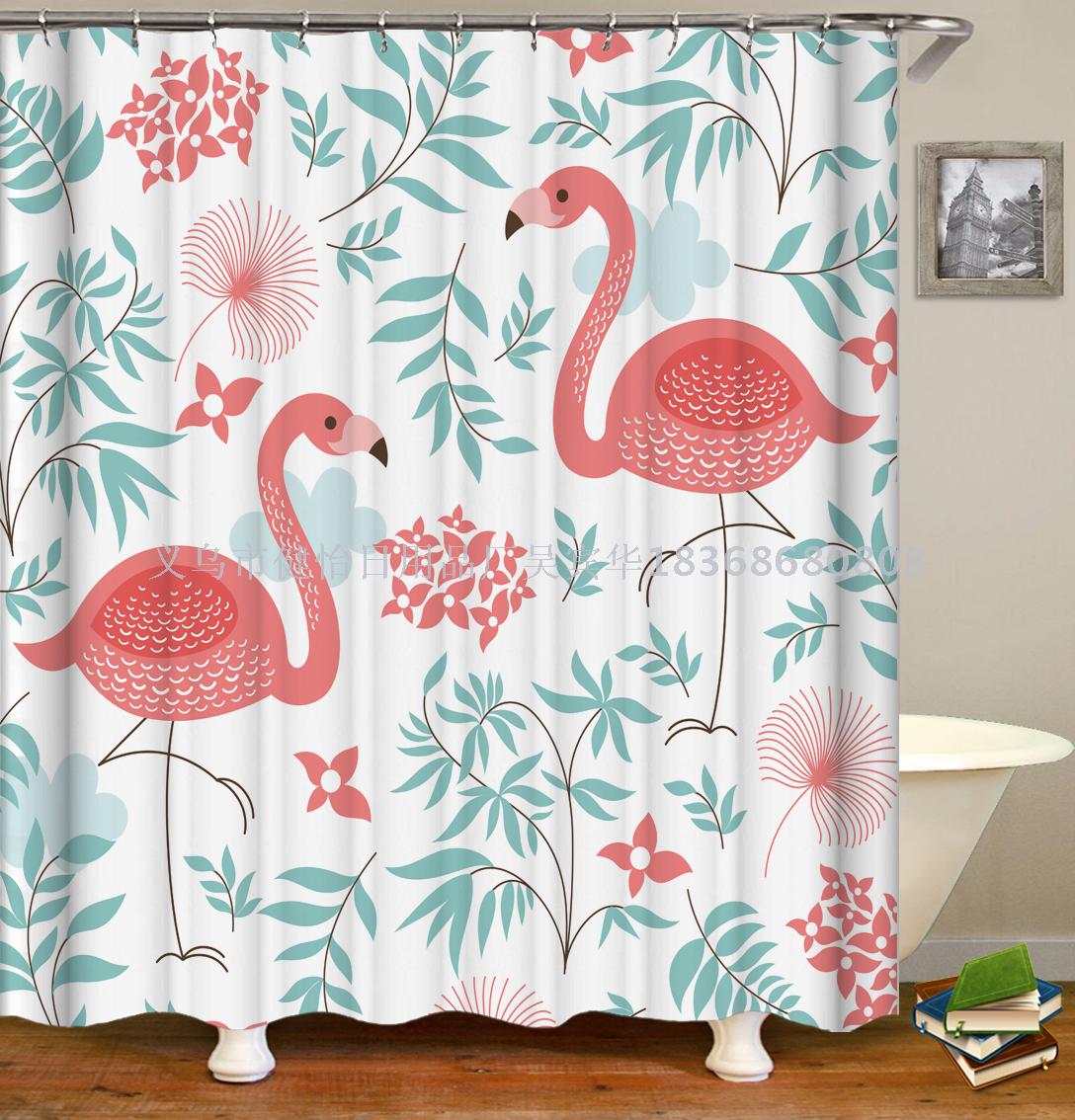 Flamingo shower curtain doll fabric can also be customized bath mat, tapestry, tablecloth, meal mat