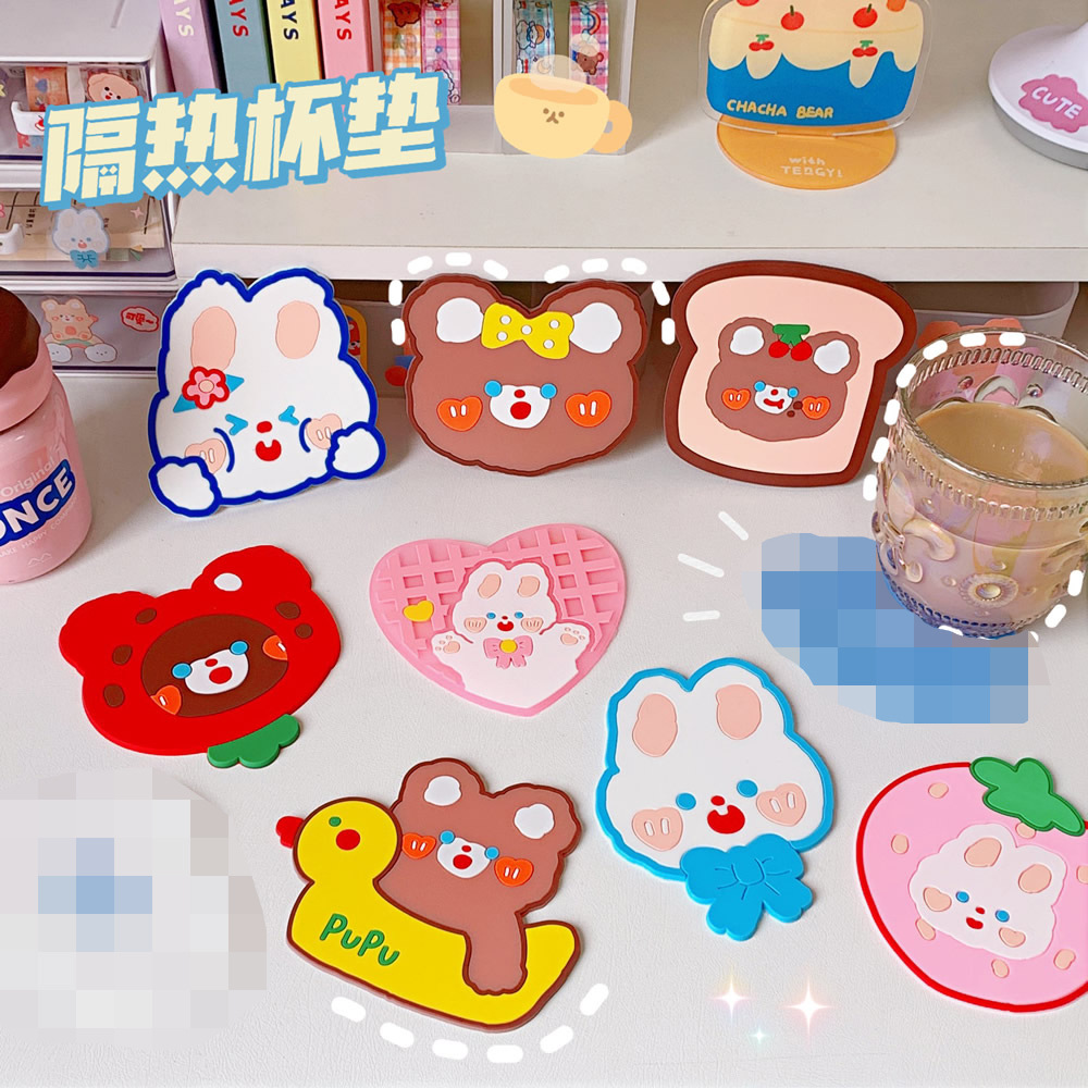 Cartoon Creative Insulation Household Silicone Coaster Cute Cha Cha Bear Non-Slip High Temperature Resistant Desktop Water Cup Mat Coasters Cute