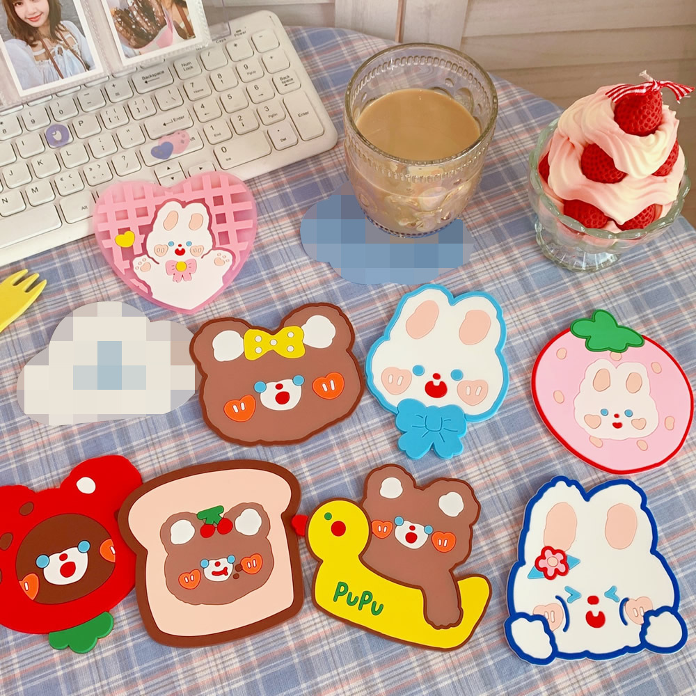 Cartoon Creative Insulation Household Silicone Coaster Cute Cha Cha Bear Non-Slip High Temperature Resistant Desktop Water Cup Mat Coasters Cute