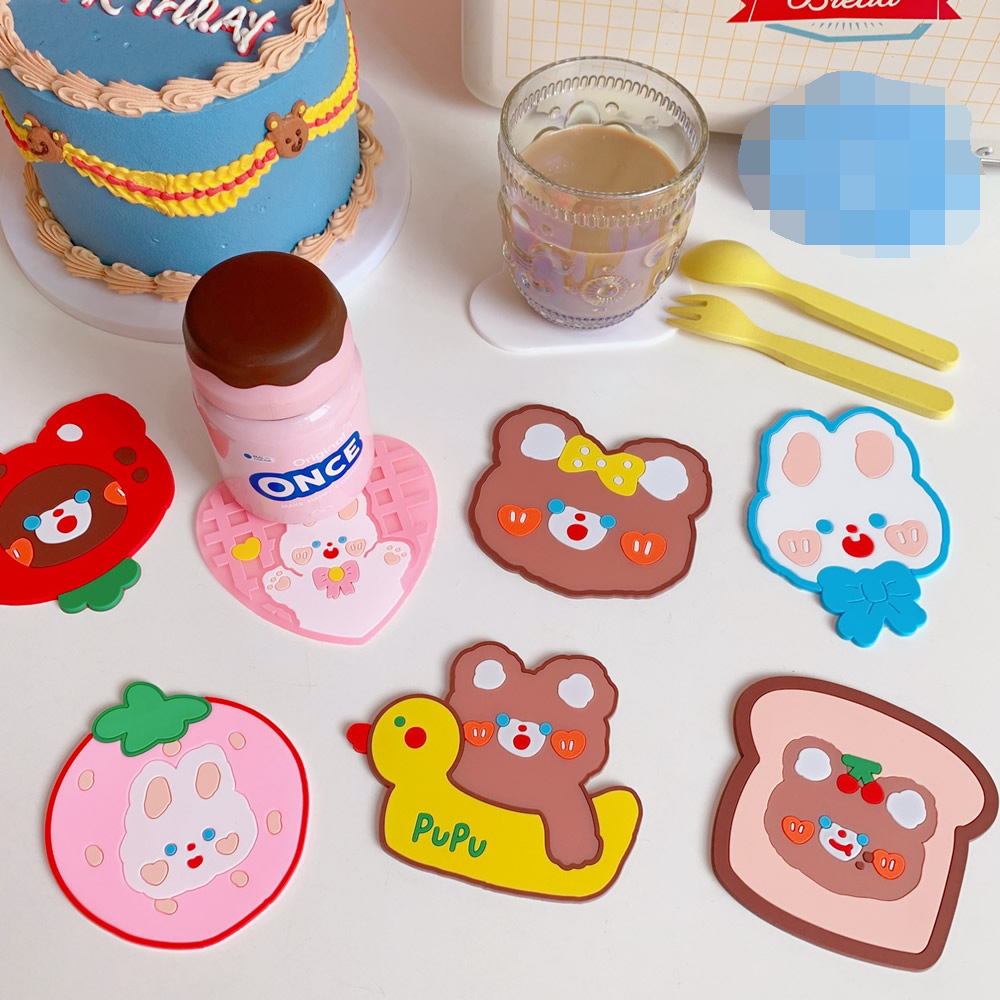 Cartoon Creative Insulation Household Silicone Coaster Cute Cha Cha Bear Non-Slip High Temperature Resistant Desktop Water Cup Mat Coasters Cute