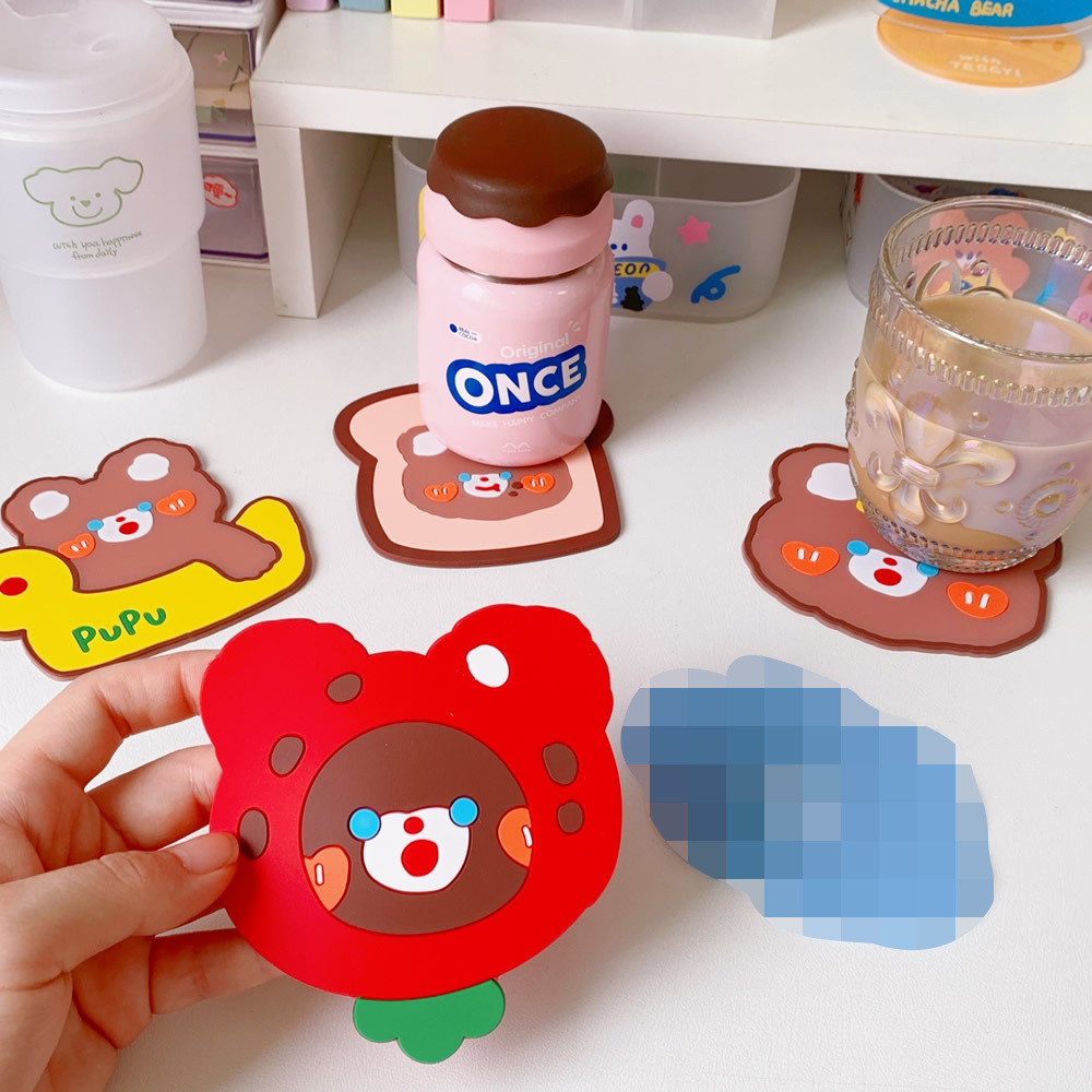 Cartoon Creative Insulation Household Silicone Coaster Cute Cha Cha Bear Non-Slip High Temperature Resistant Desktop Water Cup Mat Coasters Cute