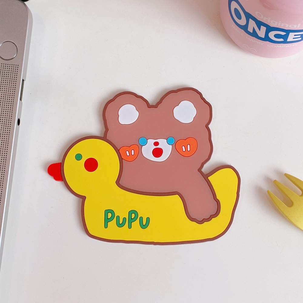 Cartoon Creative Insulation Household Silicone Coaster Cute Cha Cha Bear Non-Slip High Temperature Resistant Desktop Water Cup Mat Coasters Cute