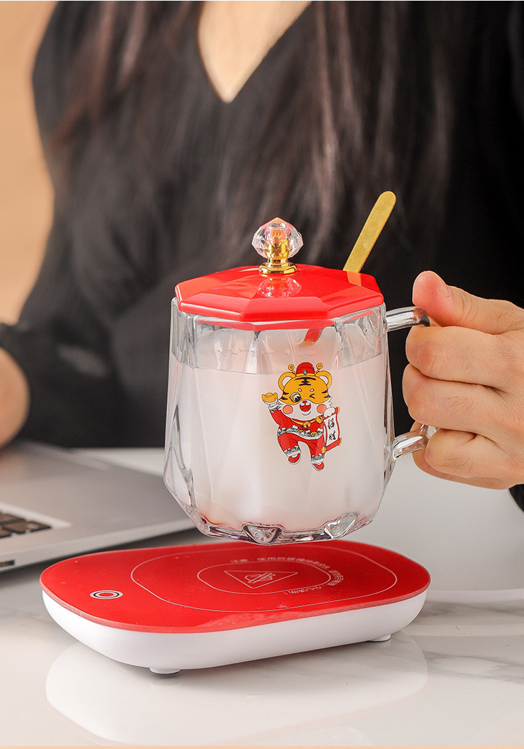 Small Yellow Duck Warm Cup Gift Box Glass 55 Degrees Constant Temperature Coaster Set TikTok Live Streaming on Kwai One Piece Dropshipping
