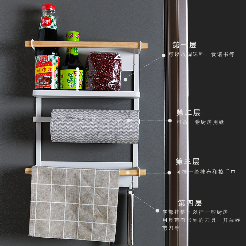 Japanese Iron Craft Refrigerator Storage Rack Magnetic Kitchen Storage Washing Machine Sidewall Hanger Plastic Wrap Tissue Storage Rack