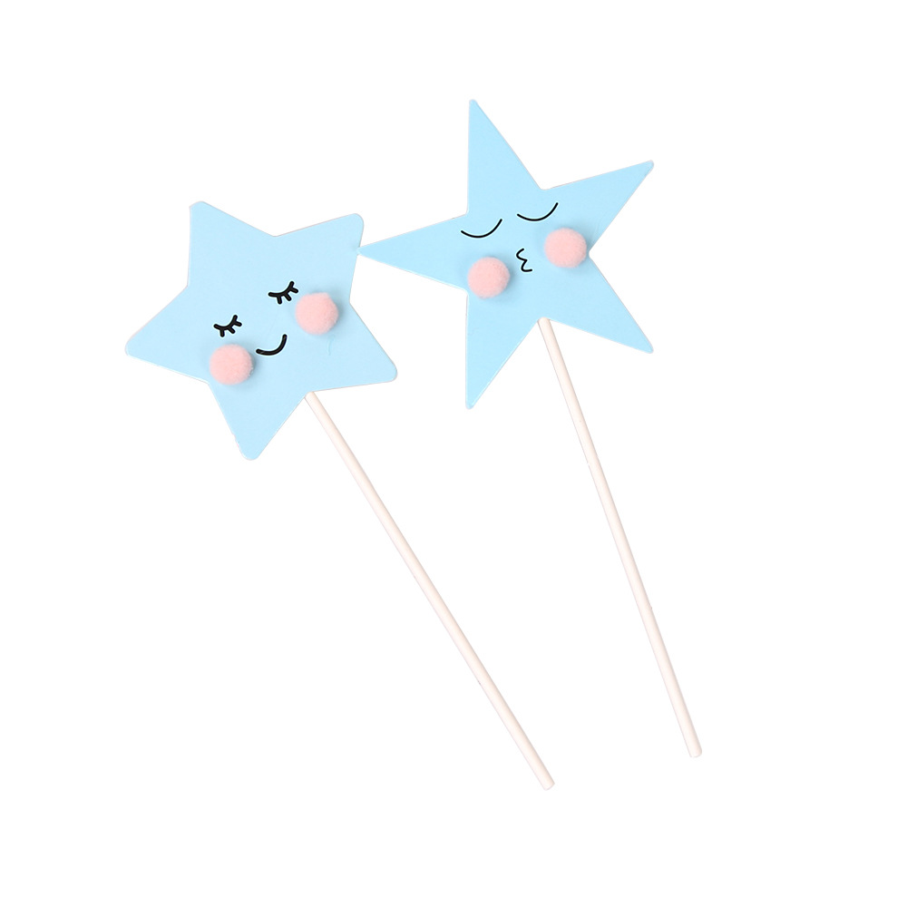 Cute fur ball cloud star cake decoration card smiling face cloud birthday cake decoration card dessert table decoration card
