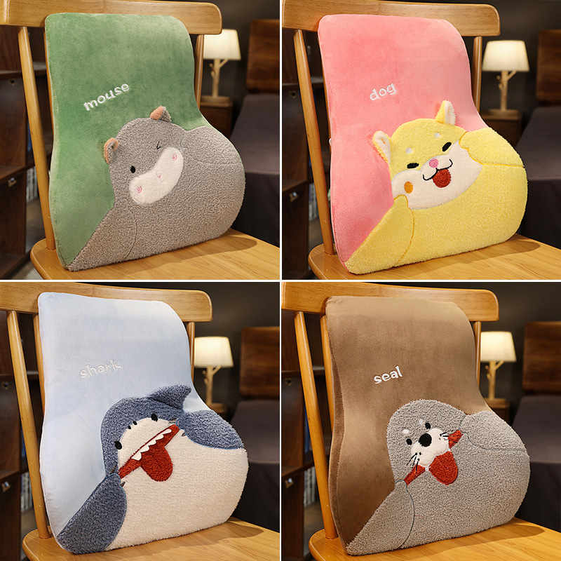 Cartoon Animal Seal Shark Memory Foam Lumbar Pillow Plush Nap Lying Pillow Office Chair Backrest Cushion