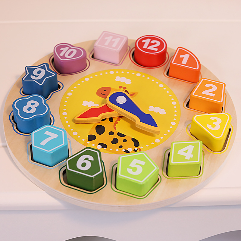 Multifunctional Montessori Teaching Aids Digital Clock Wooden Shape Recognition Learning Alarm Clock Early Education Educational Children&#039;s Toys