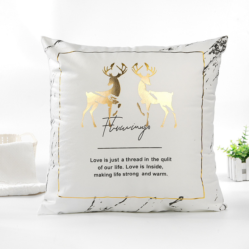 New super velvet cloth perm gold pillowcase Milu deer Christmas print textured cushion cover sofa office pillow New super velvet cloth perm gold pillowcase Milu deer Christmas print textured cushion cover sofa office pillow