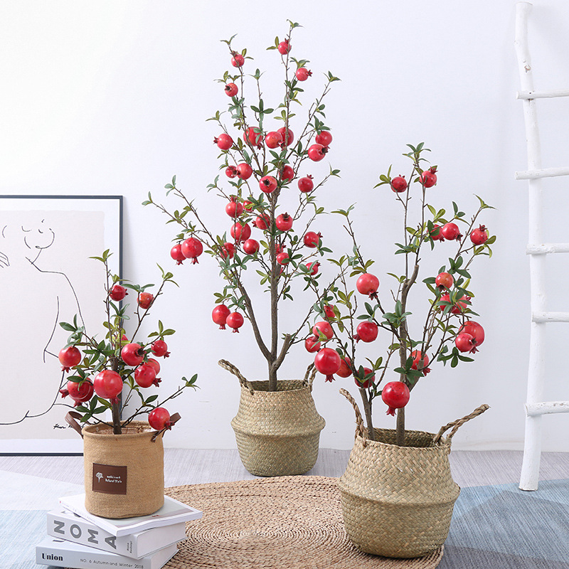New Artificial Pomegranate Tree Potted Plant Simulation Fruit Artificial Flower Fruit Home Shooting Decoration Artificial Flower Artificial Green Plant