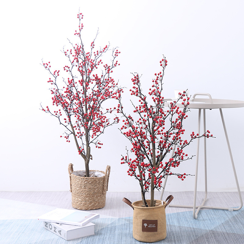 New Artificial Pomegranate Tree Potted Plant Simulation Fruit Artificial Flower Fruit Home Shooting Decoration Artificial Flower Artificial Green Plant