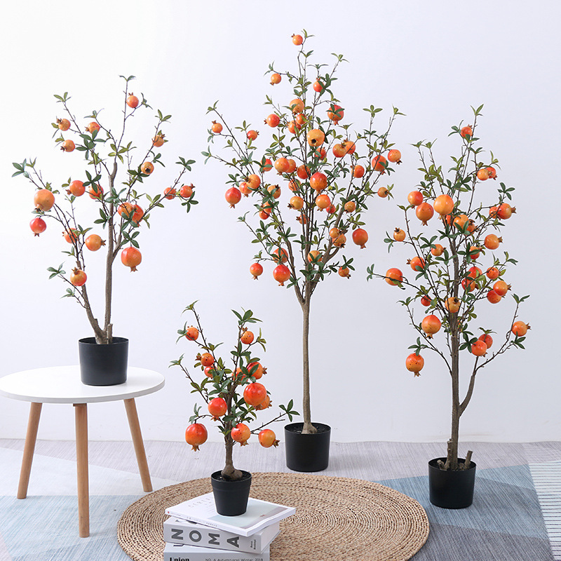 New Artificial Pomegranate Tree Potted Plant Simulation Fruit Artificial Flower Fruit Home Shooting Decoration Artificial Flower Artificial Green Plant