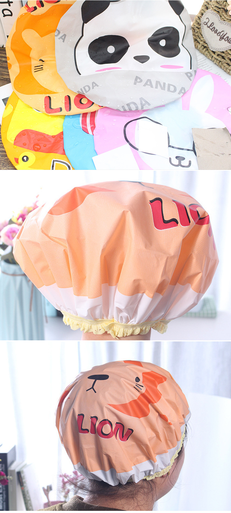 T Cute cartoon adult lady shower cap Japanese thickened waterproof shampoo shower cap lampblack cap