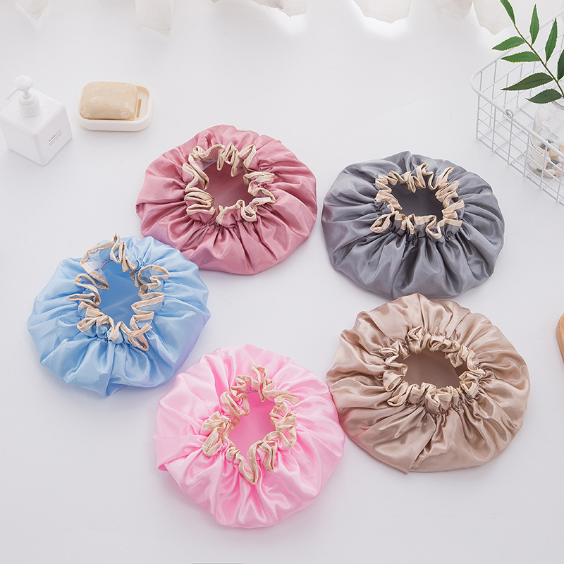 layer shower cap waterproof hat for women bath long hair shower head cover adult style hair cover lampblack dry hair cap