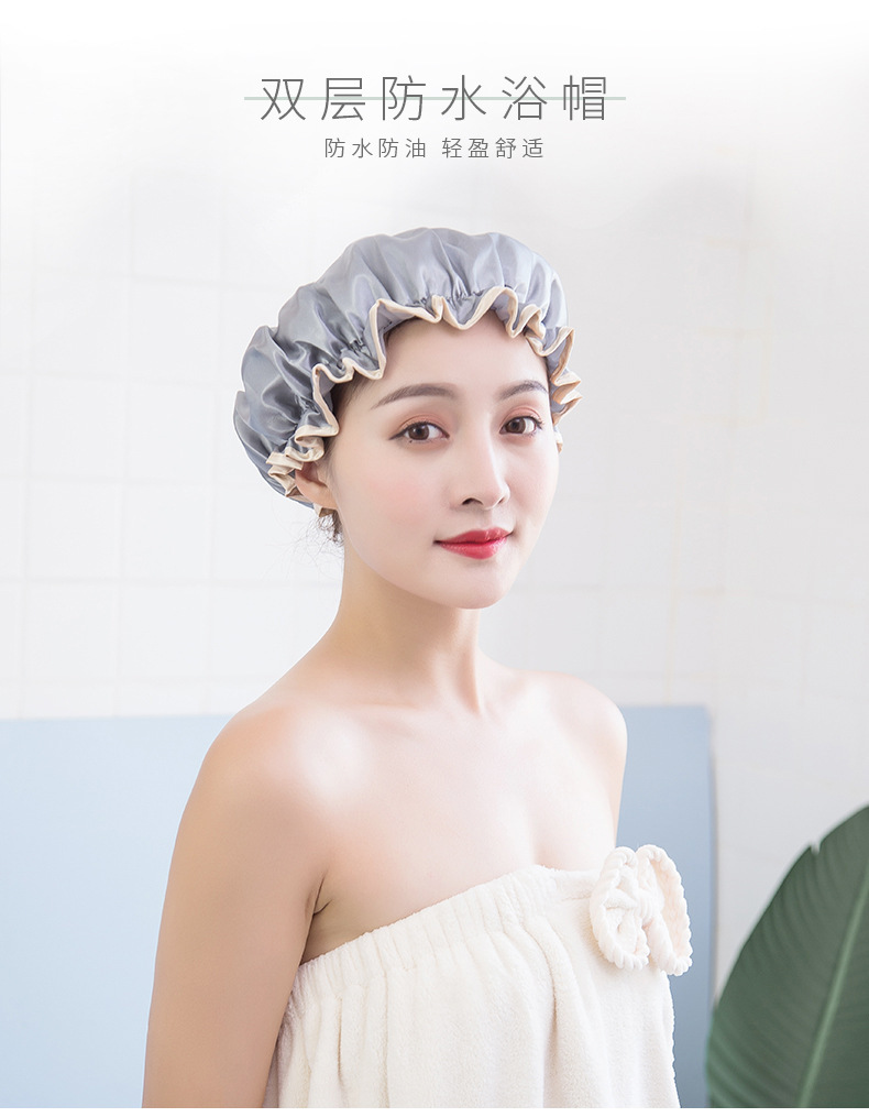 layer shower cap waterproof hat for women bath long hair shower head cover adult style hair cover lampblack dry hair cap