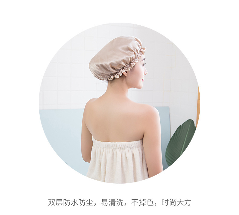 layer shower cap waterproof hat for women bath long hair shower head cover adult style hair cover lampblack dry hair cap