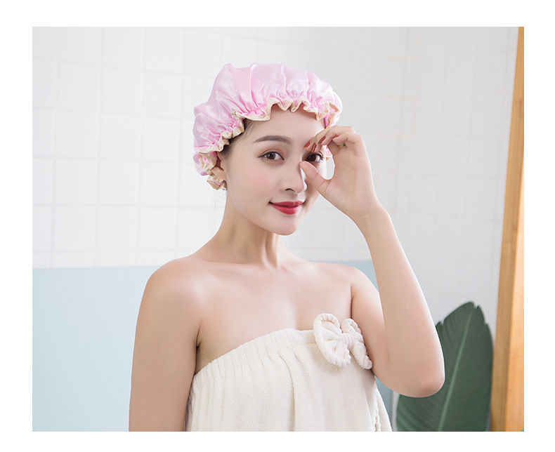 layer shower cap waterproof hat for women bath long hair shower head cover adult style hair cover lampblack dry hair cap