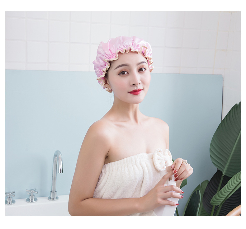 layer shower cap waterproof hat for women bath long hair shower head cover adult style hair cover lampblack dry hair cap