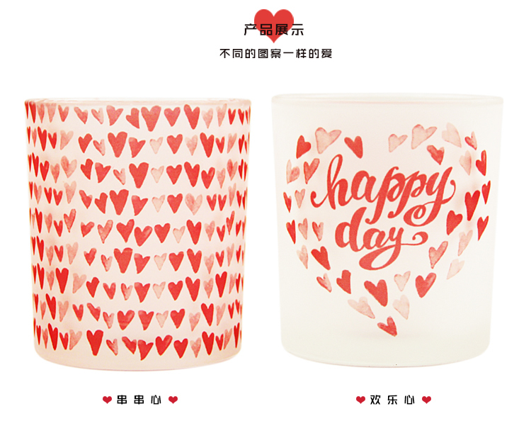 New Lover Heart-Shaped Pattern Glass Candlestick DIY Incense Candle Empty Cup Home Ornament Furnishing Customizable