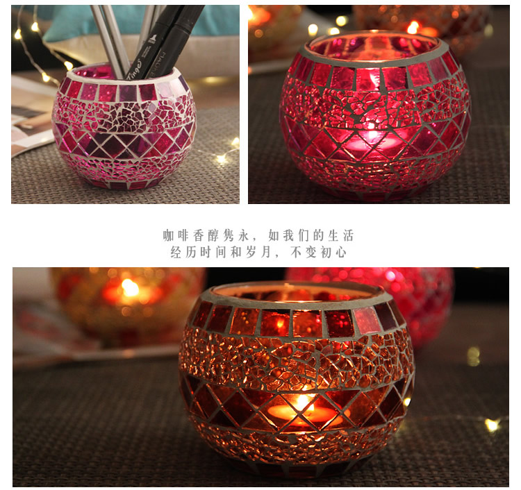 Colorful Mosaic Glass Candlestick Romantic Ornaments Gift DIY Incense Cup Candle Cup Succulent Flower Pot Pen Holder
