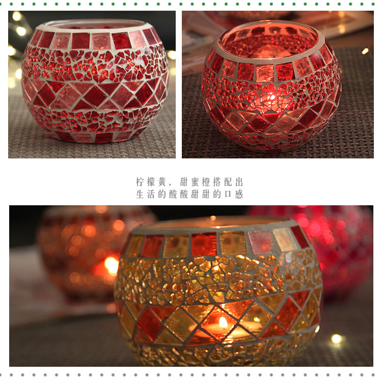 Colorful Mosaic Glass Candlestick Romantic Ornaments Gift DIY Incense Cup Candle Cup Succulent Flower Pot Pen Holder