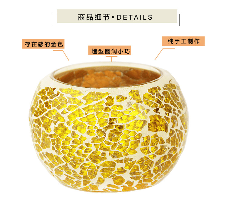 European-Style Golden Mosaic Glass Ball Candlestick Romantic Candlelight Fashion Ornament Furnishing