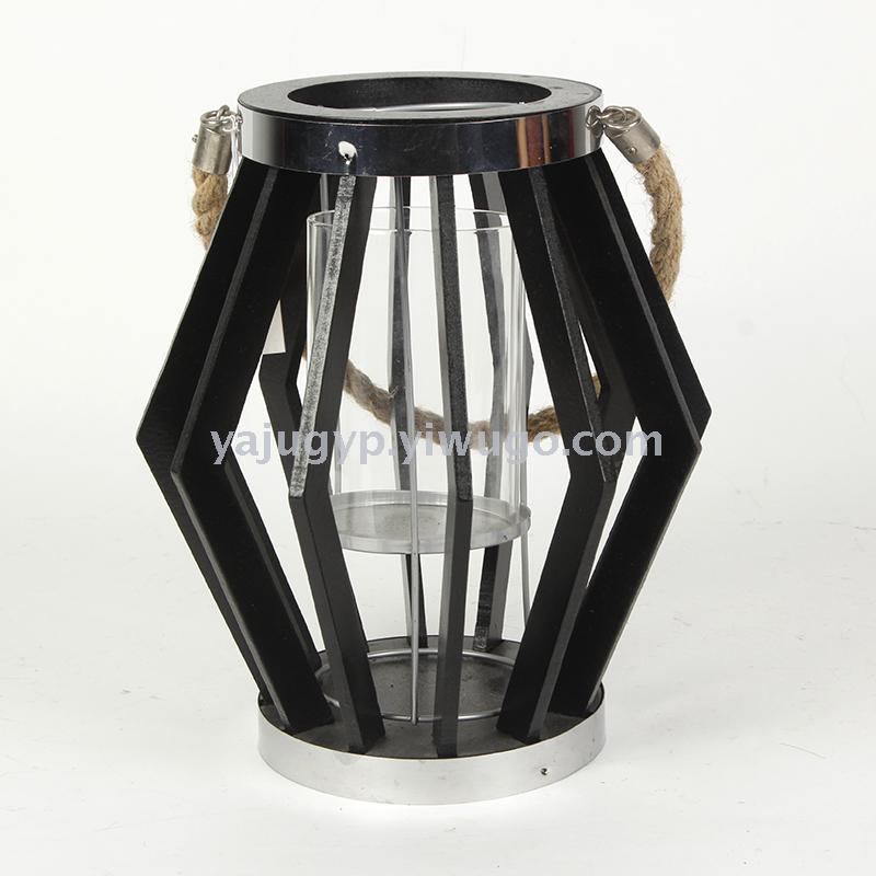 Wrought iron candlestick furnishing piece creative hollow-out windproof lamp retro European scented candle table furnishing piece metal