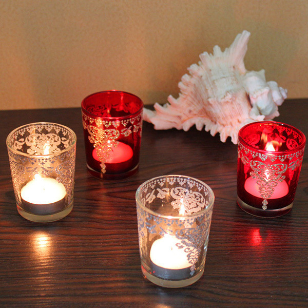 Red Silver European Romantic Tass Glass Candlestick Bar Party Wedding Props
