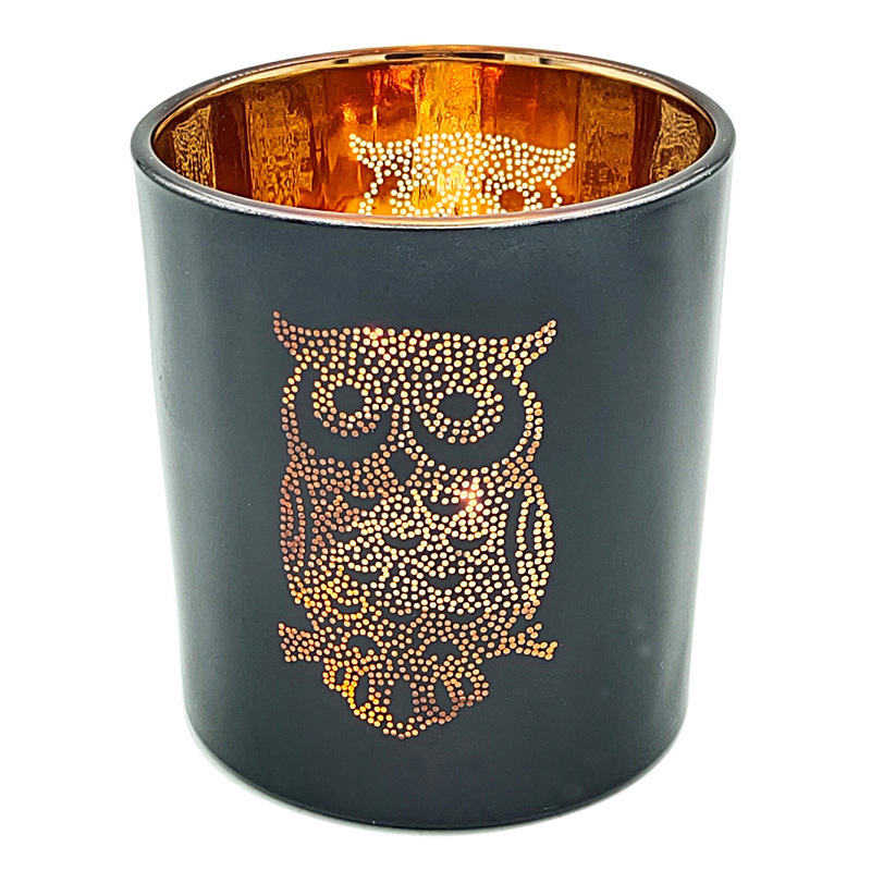 Romantic Golden Owl Black Glass Candlestick DIY Candle Holder Empty Cup Home Decoration Ornaments