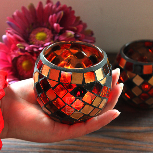 European-Style Golden Mosaic Glass Candlestick Romantic Candlelight Dinner Confession Gift Bar Decoration Decoration Props