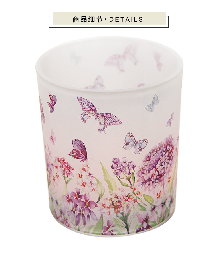 New Romantic Purple Butterfly Printed Glass Candlestick Ornament Furnishing DIY Incense Candle Empty Cup