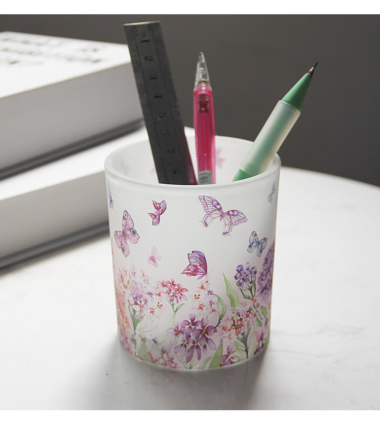 New Romantic Purple Butterfly Printed Glass Candlestick Ornament Furnishing DIY Incense Candle Empty Cup