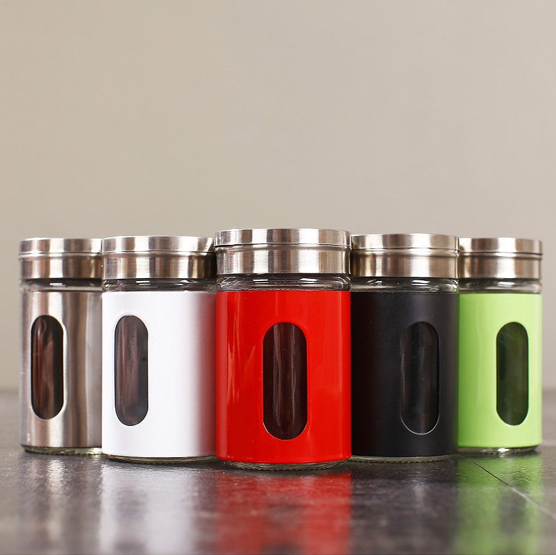 Household Kitchen Utensils Stainless Steel Spice Jar Adjustable Size Barbecue Shaker Salt Pepper Glass Condiment Bottle