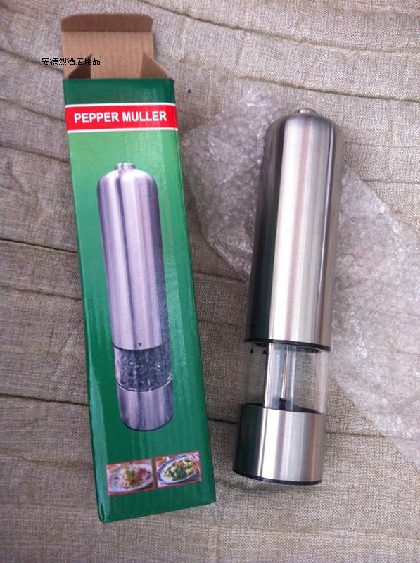 Stainless steel electric Pepper Mill. Pepper, coarse salt mill. Sauce easy