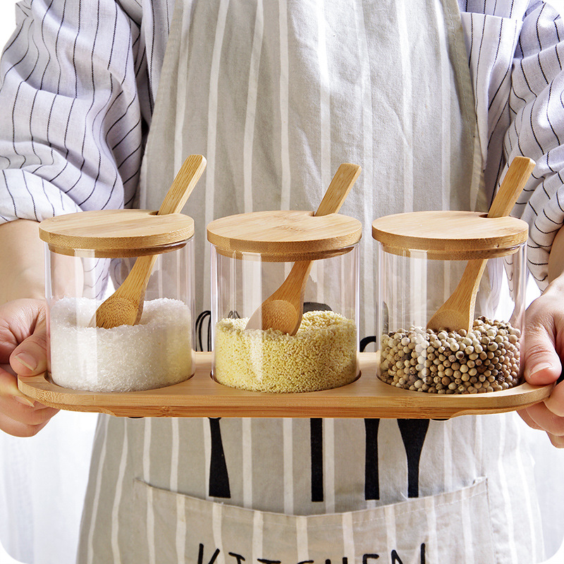 Borosilicate Glass Seasoning Jar Glass Salt Jar Set Kitchen Pepper Seasoning Box Household Glass Condiment Dispenser