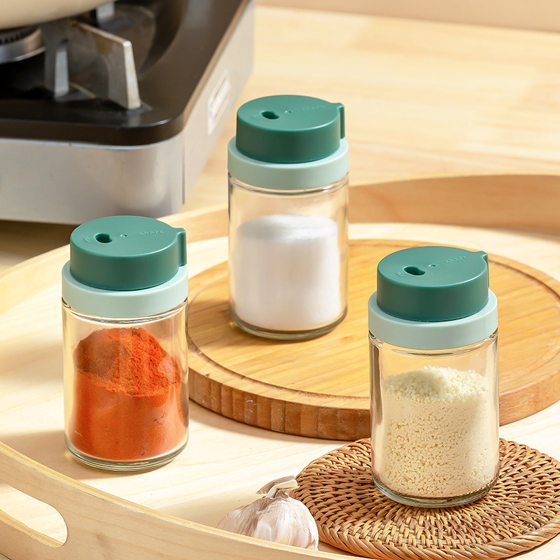Glass Rotating Kitchen Spice Jar Household Pepper Barbecue Soy Sauce Vinegar Seasoning Bottle Salt Jar Japanese-Style Seal Seasoning Box
