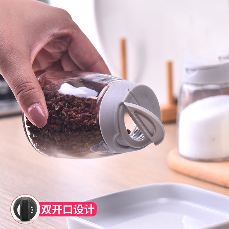 Double-Opening Seasoning Bottle Glass BBQ Seasoning Bottle Household Kitchen Pepper Salt Jar Seasoning Bottle Seasoning Can Set