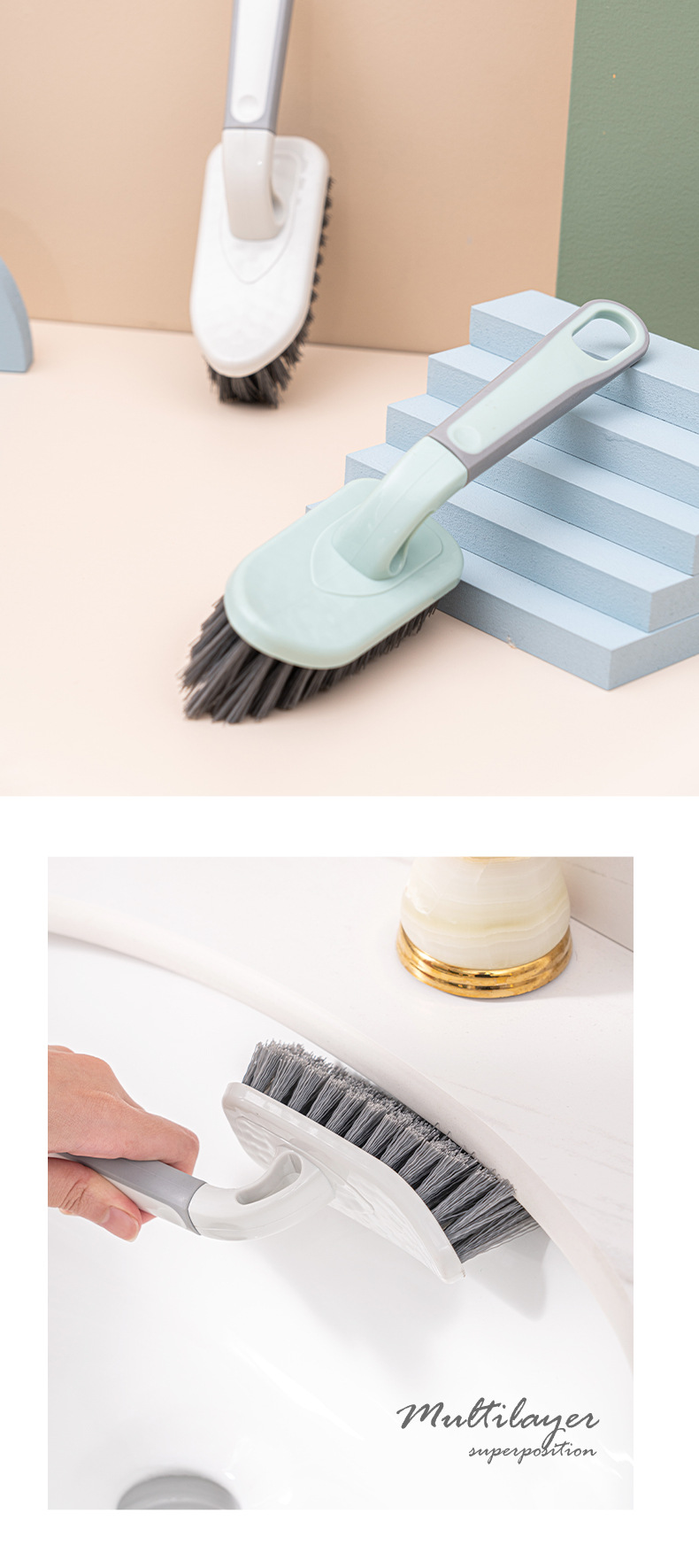 Floor Brush Short Handle Bristle Tile Gap Brushes Bathroom Corner Brush Toilet Bathroom No Dead Angle Cleaning Gadget
