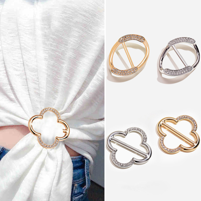 Korean Style Clothes Corner Buckle Knotted High-Grade Silk Scarves Buckle Women&#039;s Ring Dual-Use All-Matching Multi-Functional Shirt/T-shirt Buckle Hem Accessories