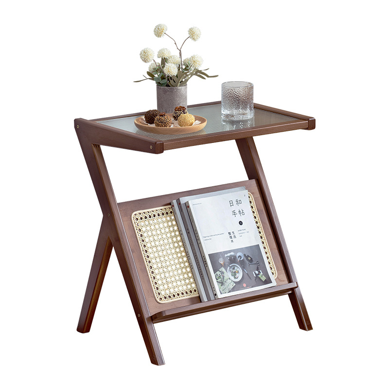 Living Room Sofa Side Table Side Cabinet Small Coffee Table Bedside Small Table Japanese Small Apartment Rattan Glass Corner Table Movable