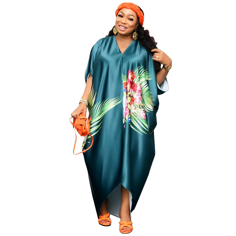 2022 Cross-Border Amazon Spring New African Large Size Women&#039;s Printed Loose Batwing Sleeve Dress GH