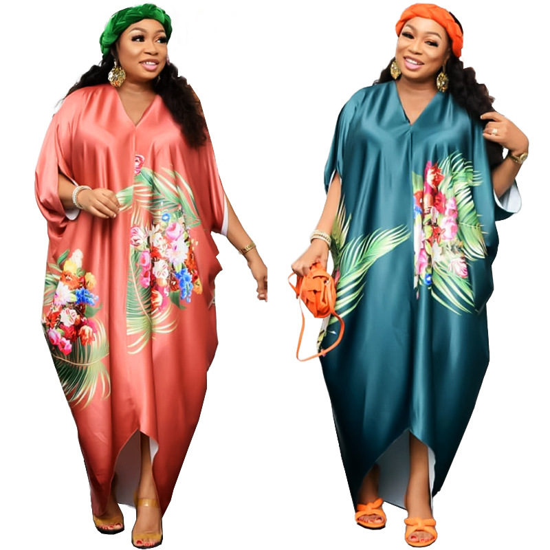 2022 Cross-Border Amazon Spring New African Large Size Women's Printed Loose Batwing Sleeve Dress GH 2022 Cross-Border Amazon Spring New African Large Size Women's Printed Loose Batwing Sleeve Dress GH