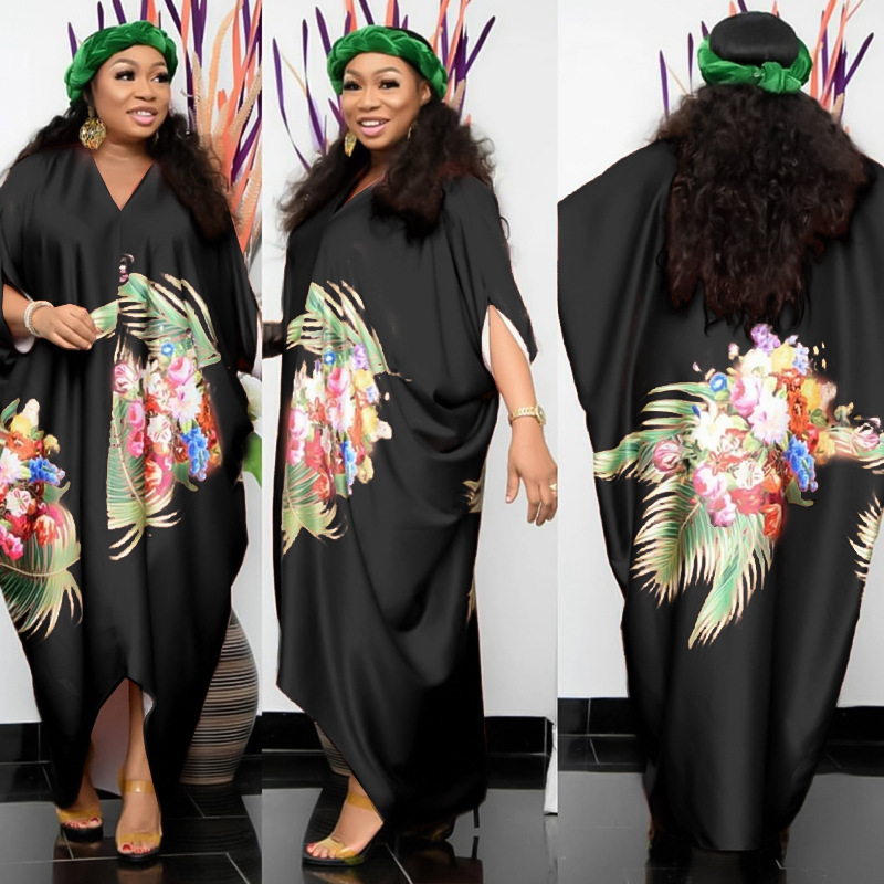 2022 Cross-Border Amazon Spring New African Large Size Women's Printed Loose Batwing Sleeve Dress GH 2022 Cross-Border Amazon Spring New African Large Size Women's Printed Loose Batwing Sleeve Dress GH