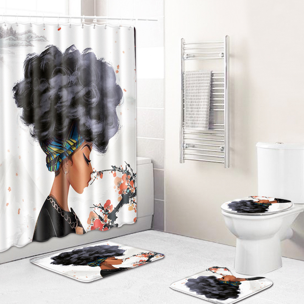 Cross-Border Hot Selling African Women's Four-Piece Bathroom Combination Set Household Doormat Absorbent Non-Slip Floor Mat Carpet