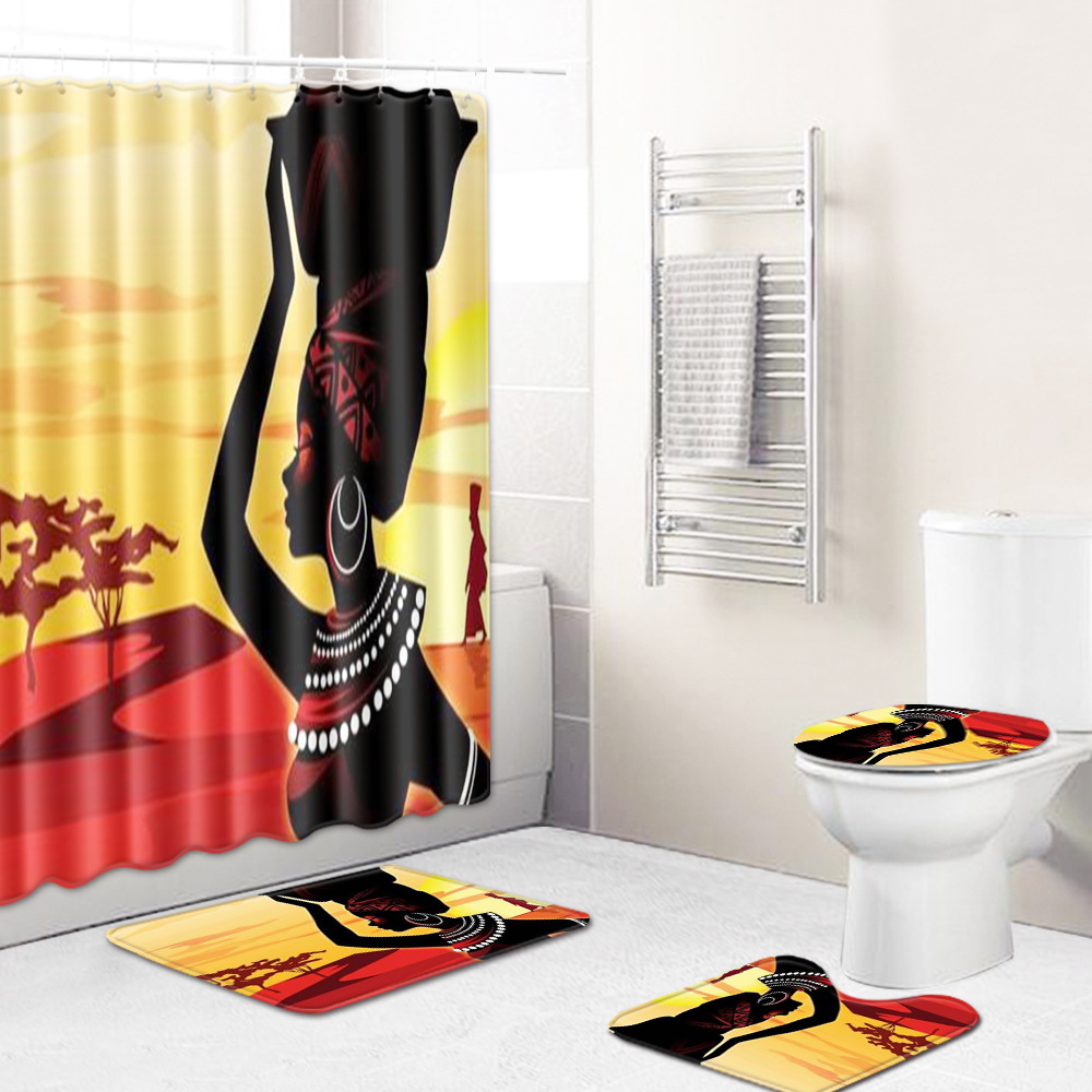 Cross-Border Hot Selling African Women's Four-Piece Bathroom Combination Set Household Doormat Absorbent Non-Slip Floor Mat Carpet