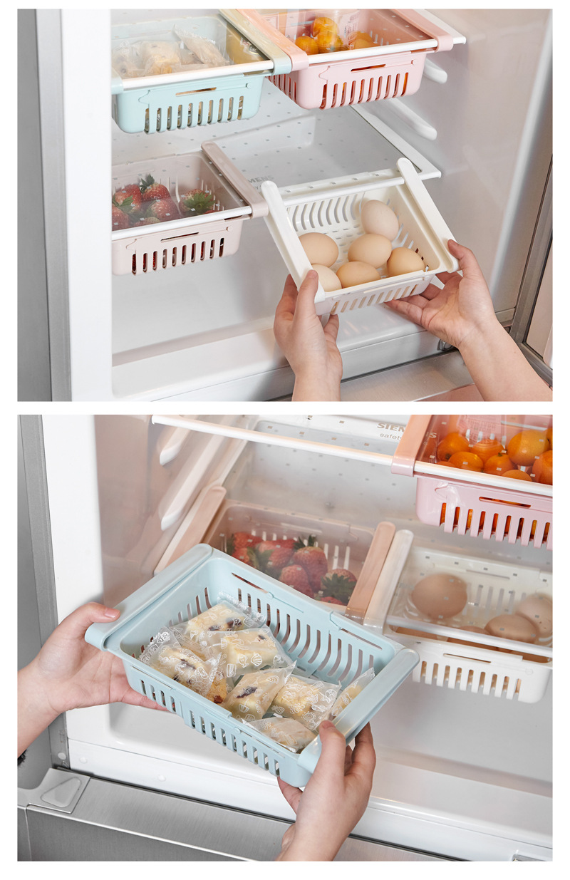 LHS Refrigerator Storage Basket Fresh-Keeping Retractable Egg Tray Refrigerator Storage Box Refrigerator Storage